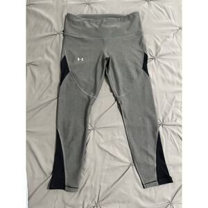 Under Armour UA Women's Size S HeatGear Shine Cropped Leggings Grey/Black Mesh